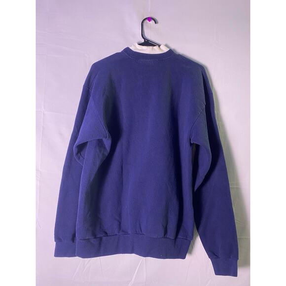 Vintage White Collared Grandma Mock Neck Sweater Pullover Navy Blue Floral Large - Picture 2 of 2